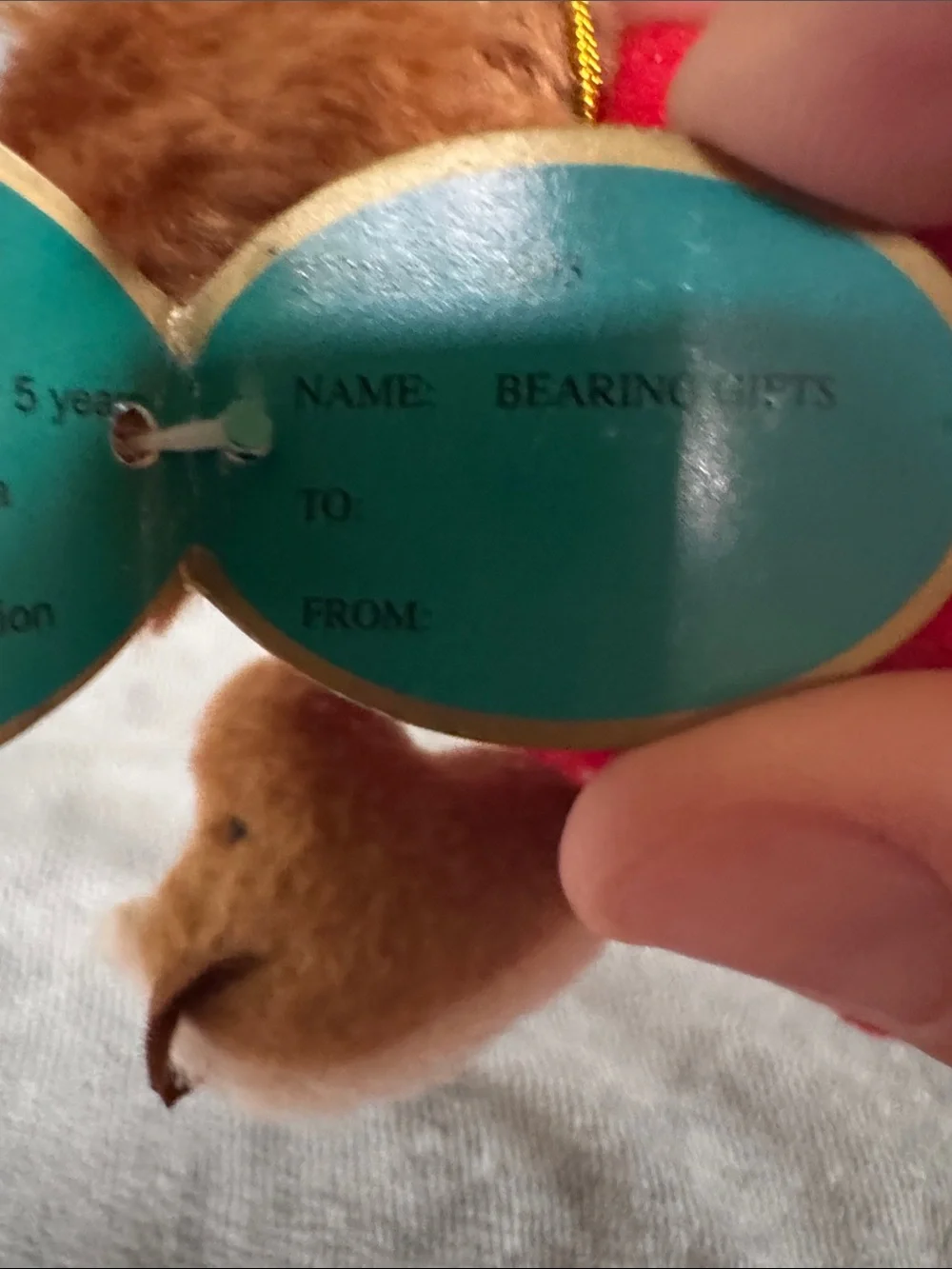 Vintage Bearington Collection Christmas Plush Bear Ornament NWT Red Velvet Suit